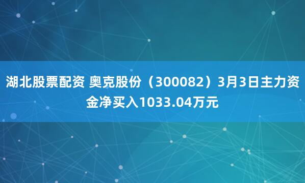 湖北股票配资 奥克股份（300082）3月3日主力资金净买入1033.04万元